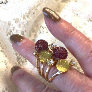 Four Band Goldtone Rhinestone Statement Cocktail Ring-Size 6 1/4